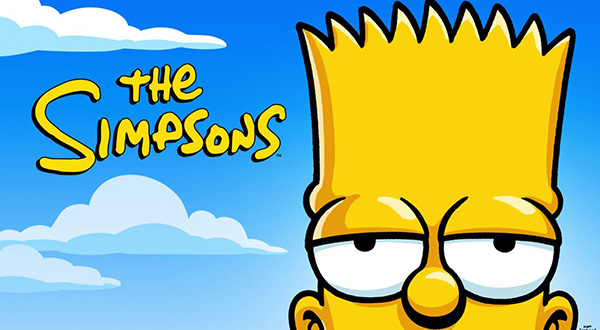 Bart Simpson next to The Simpsons logo